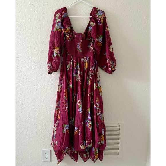 Free People Smocked Floral Maxi Dress Small Boho Witchy Fairy Morning Glory - Picture 7 of 9